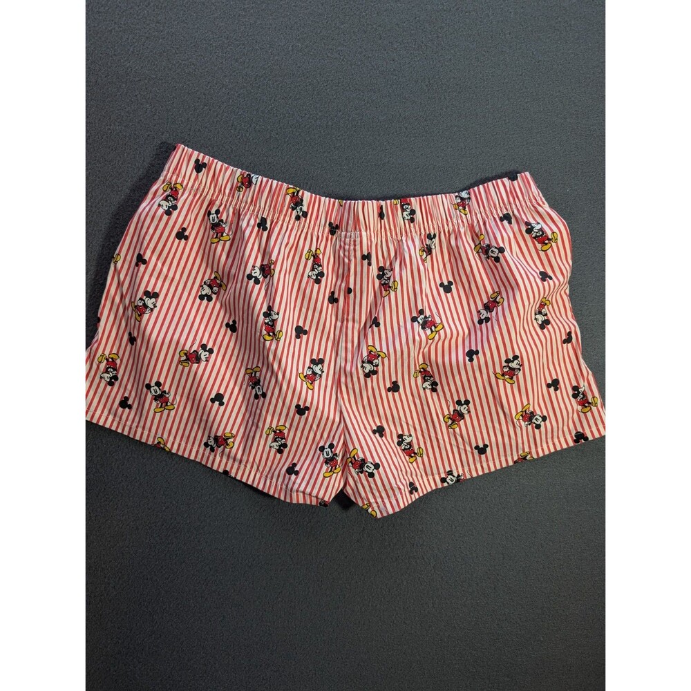 Disney Mickey Mouse Medium Red White Striped Cotton Boxer Style Sleep Shorts - Picture 4 of 4